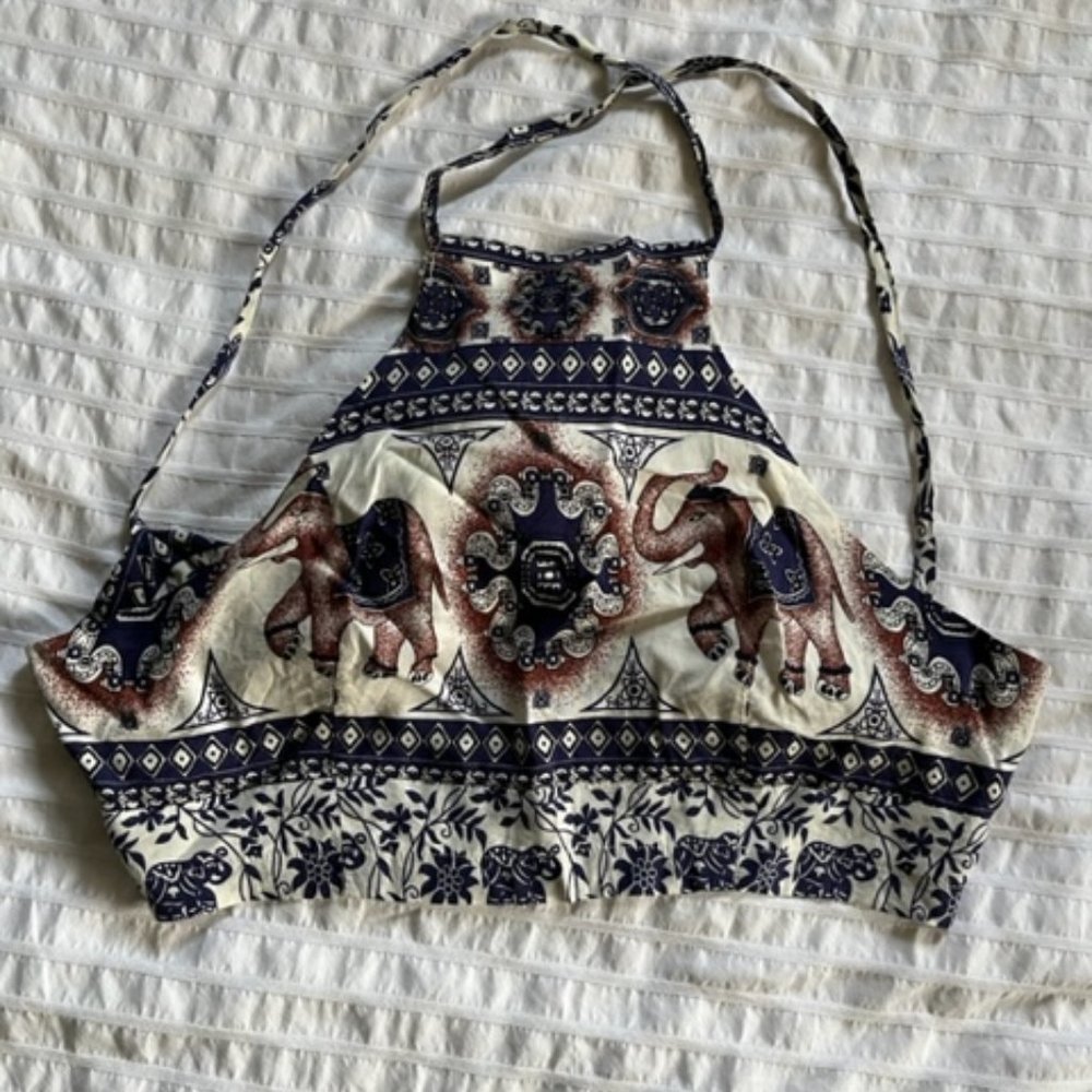Boho elephant print tie-up crop top